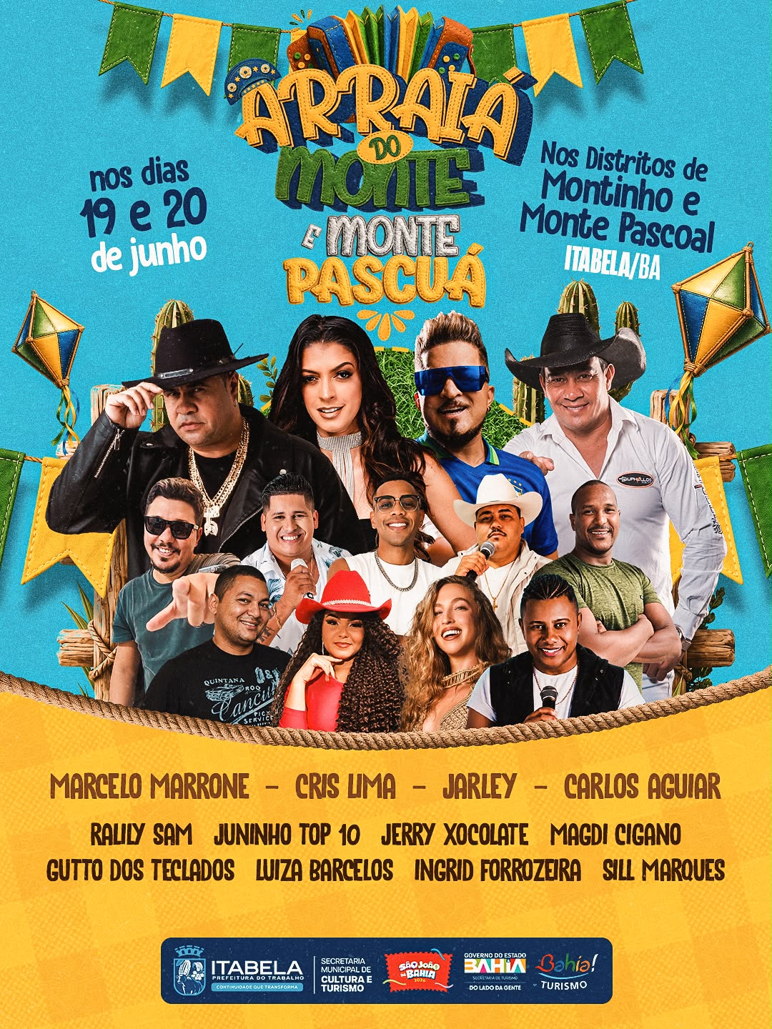 Prefeitura de Itabela divulga atrações do Arraiá de Monte Pascoal e Montinho; festa acontece dias 19 e 20 de junho